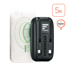 Hypergear 5,000mAh Mag Grip Go Magnetic Wireless Fast Charge Power Bank with Built-In Cables