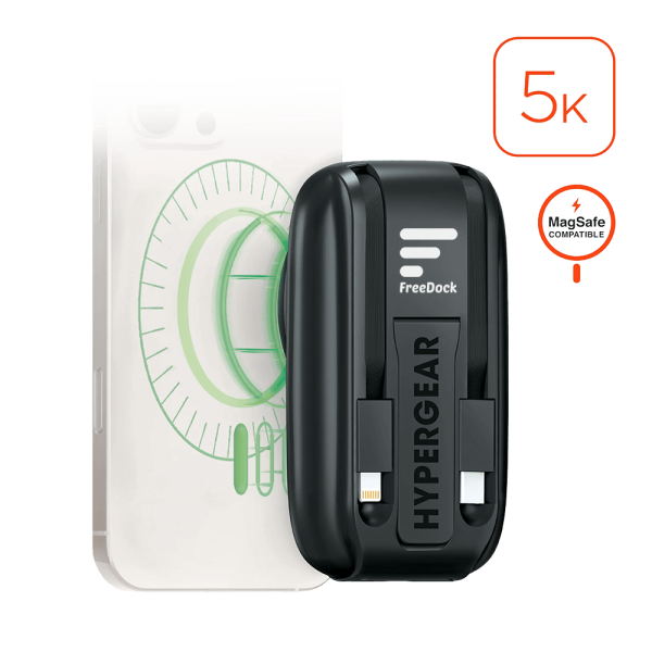 Hypergear 5,000mAh Mag Grip Go Magnetic Wireless Fast Charge Power Bank with Built-In Cables
