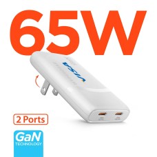 HyperGear SpeedBoost 65W Dual USB-C PD Ultra-Slim GaN Laptop Charger with PPS