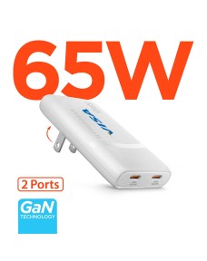 HyperGear SpeedBoost 65W Dual USB-C PD Ultra-Slim GaN Laptop Charger with PPS