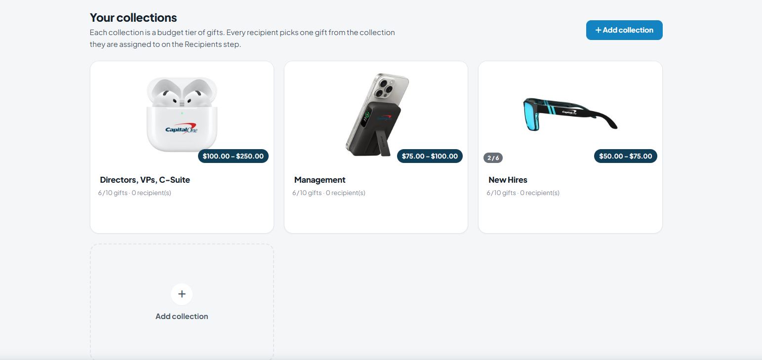 Gratigy store setup screen, choosing a store type and product decoration